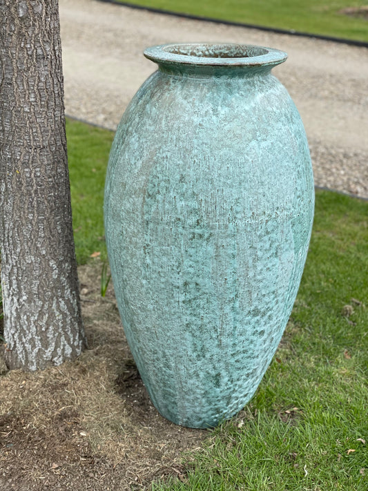 Roman jar opal green outdoor pot ON SALE