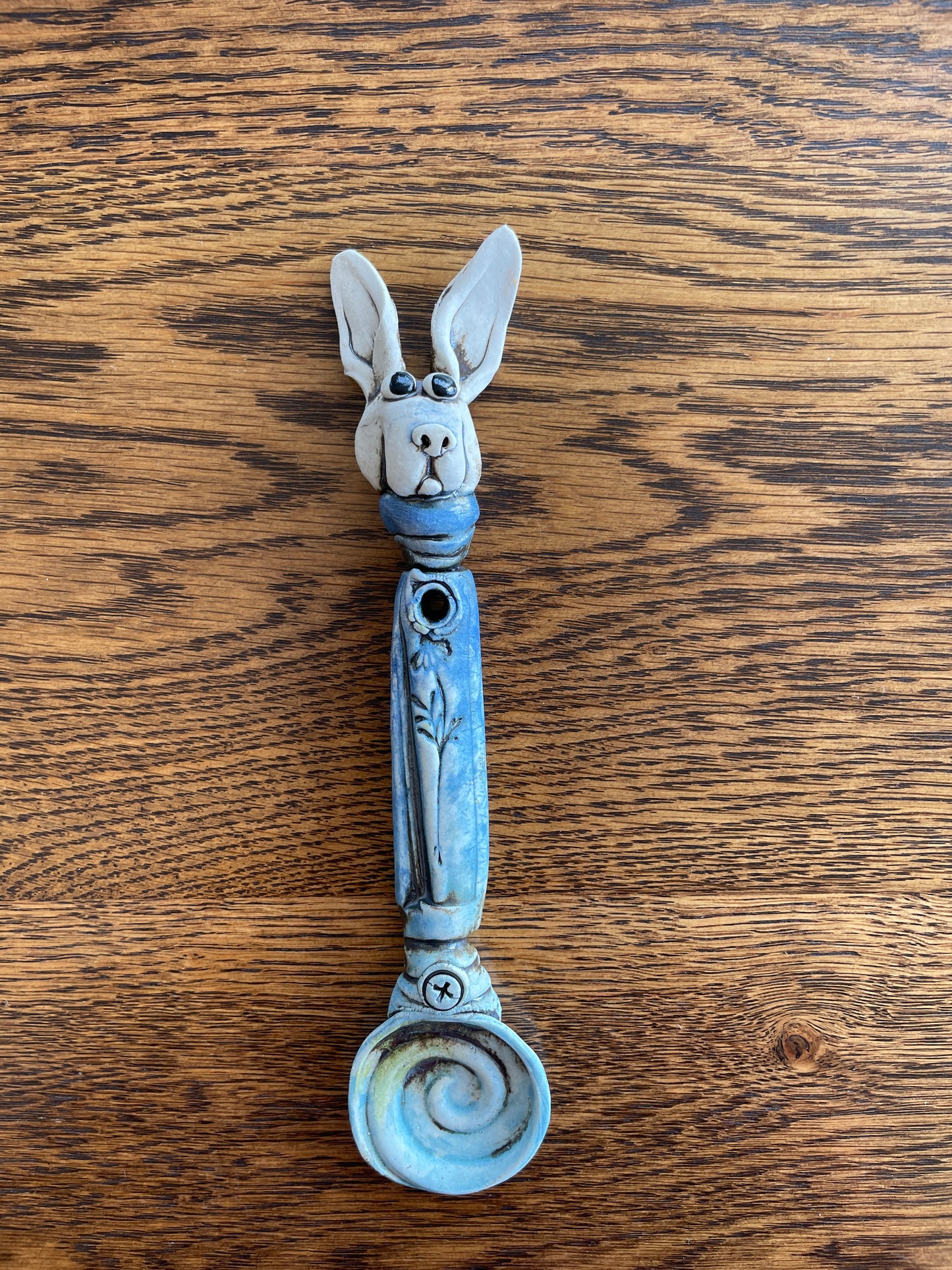 Fiona Tunnicliffe Decorative Spoon - blue rabbit plus spiral