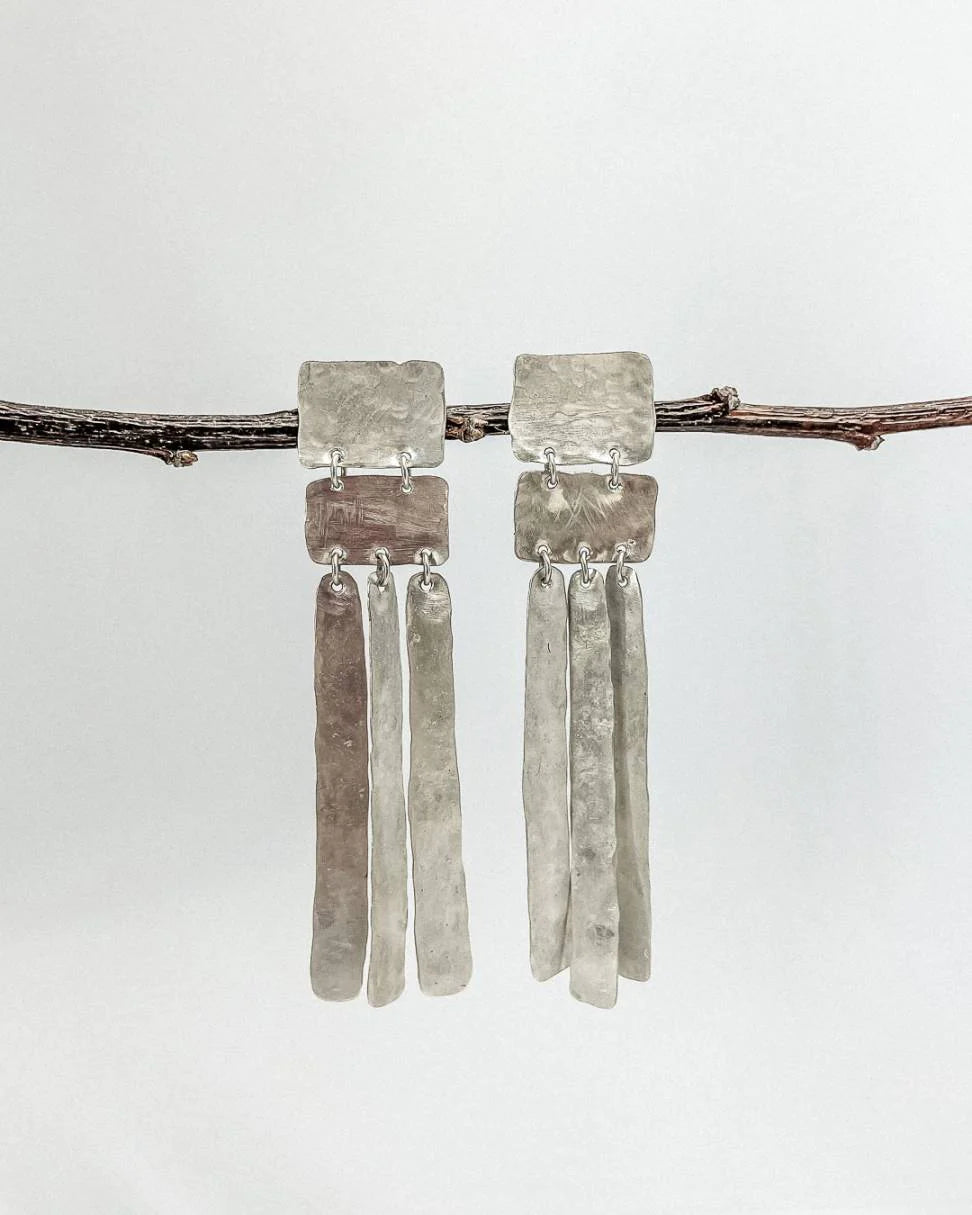 Silver Abstract Drop Earrings