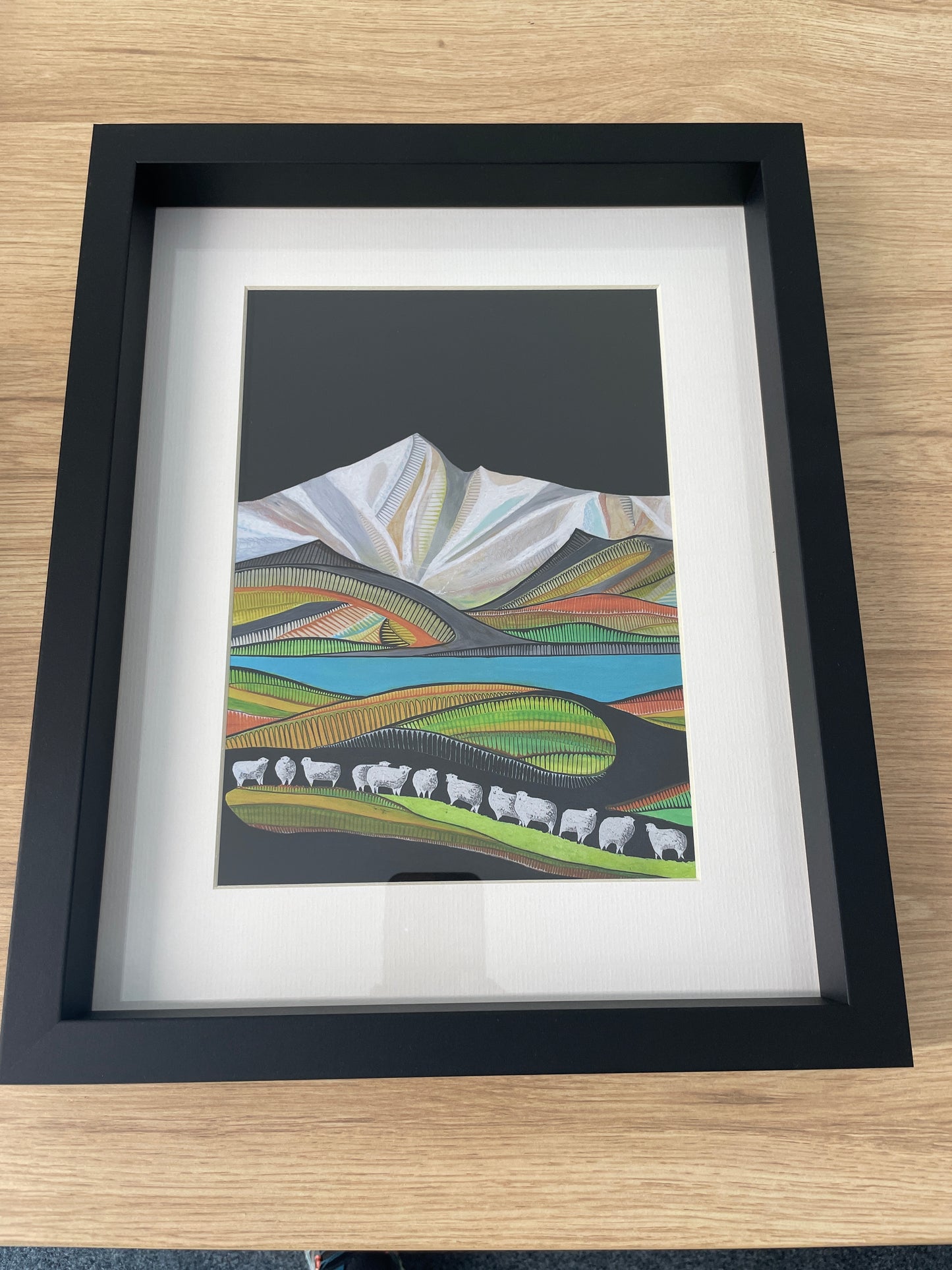 Lakeside Ewes framed print (Esther Dexter)