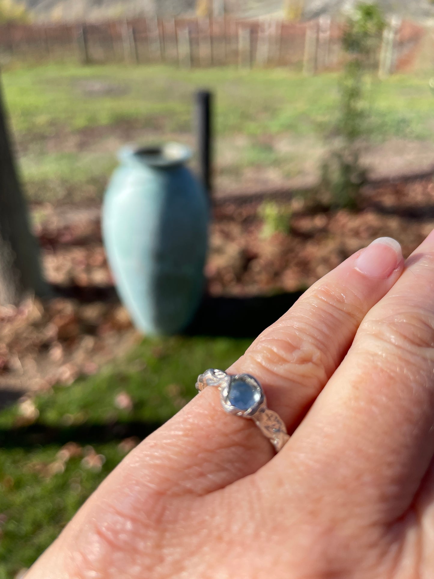 Herbert & Wilks Stacking Ring with Leaf Band and Blue Topaz