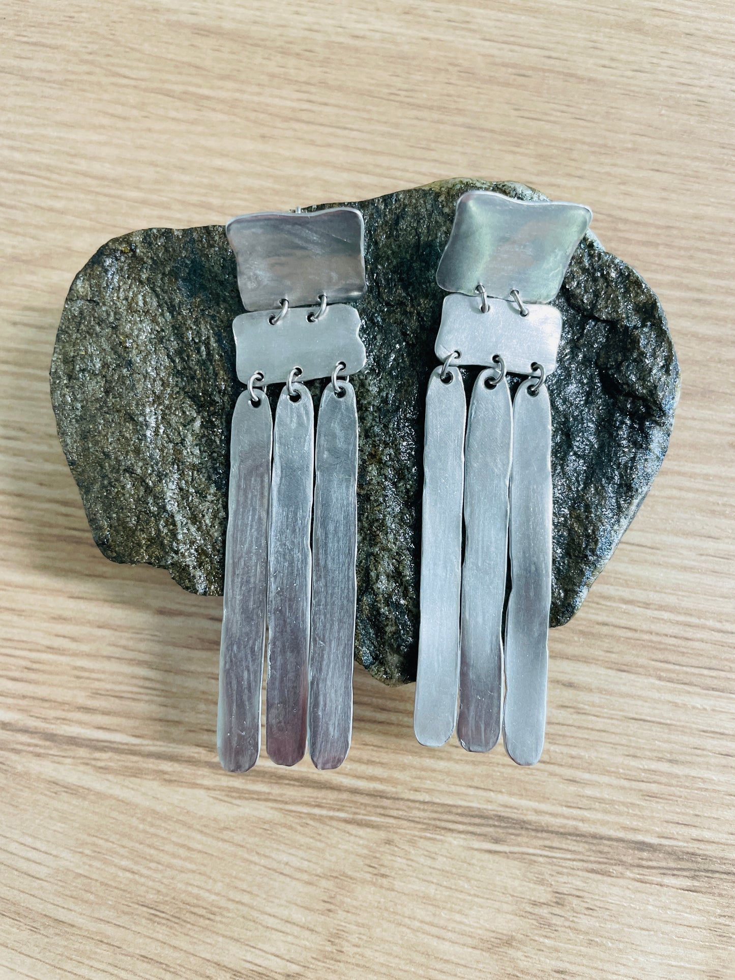 Silver Abstract Drop Earrings