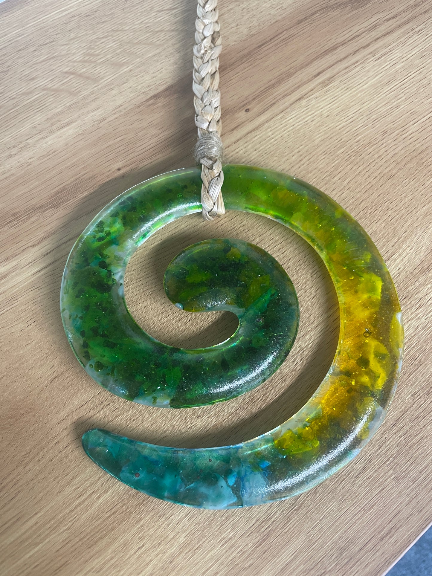 Hanging Glass Koru by Roz Spiers